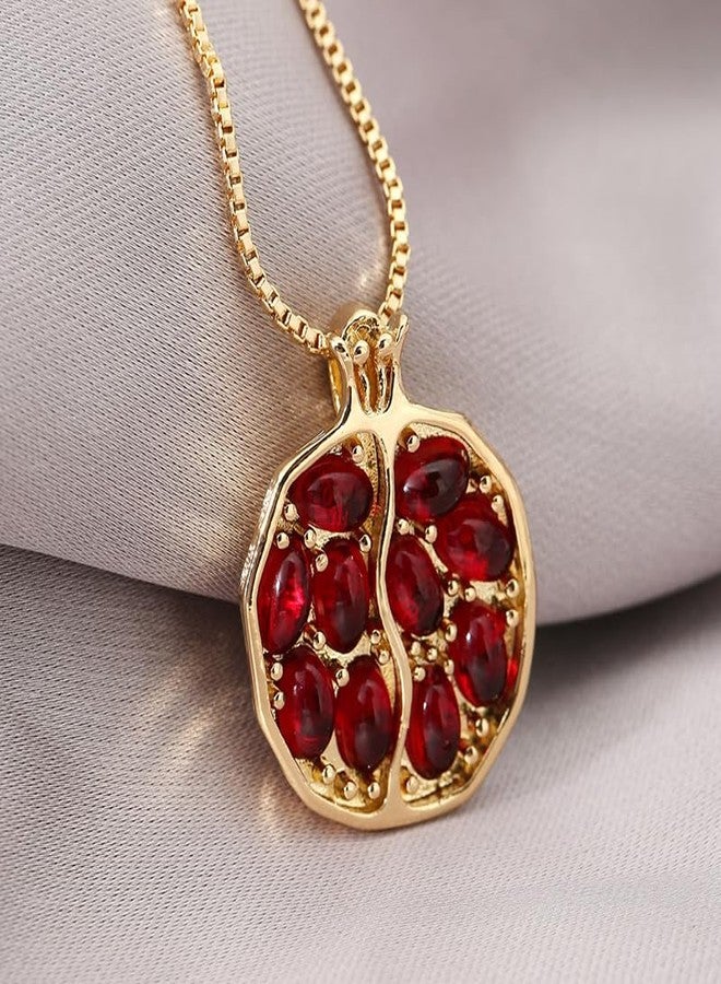 sunglnl Pomegranate Necklace For Women, Gold Fruit Pendant Persephone Necklaces Red Pomegranates Charm Metallic Style Jewelry Gift (pomegranate) - Image 3